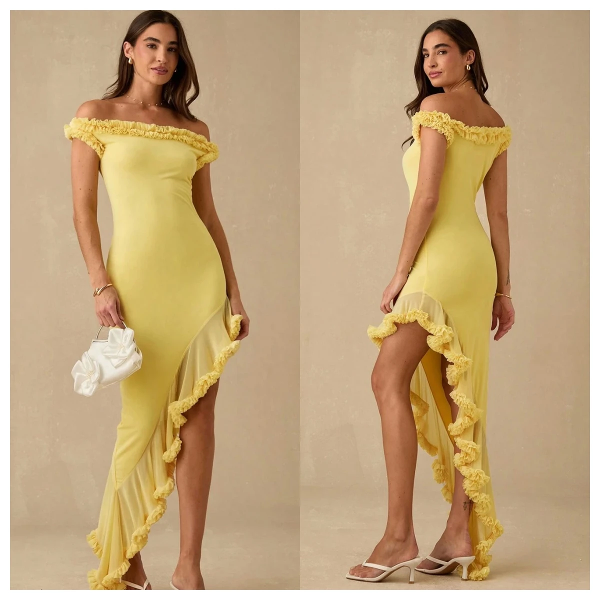 

Customized Classic Yellow Jersey Evening Dress Boat Neck Off the Shoulder Sleeveless Party Dress Special Occasion Gowns Soft