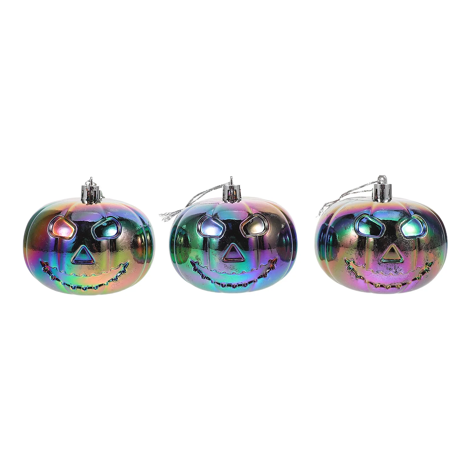 

3Pcs Halloween Pumpkin Ball Ornaments Iridescent Plastic Lightweight Hanging Decorations Indoor Outdoor Party Table Centerpiece