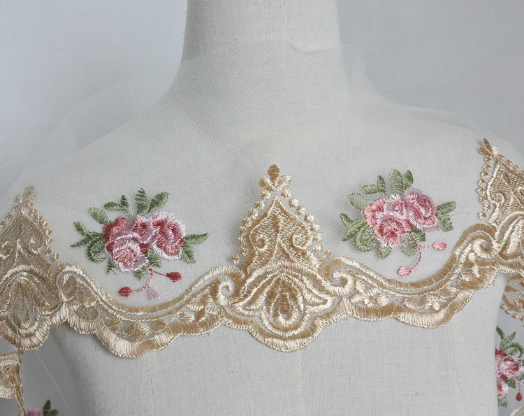1 Meter Gold Rosa Handgemachte DIY Kleidung Zubehör Blumen Stickerei Spitze Stoff Vorhänge Sofa Spitze Trim Für Hochzeit Kleid 17cm
