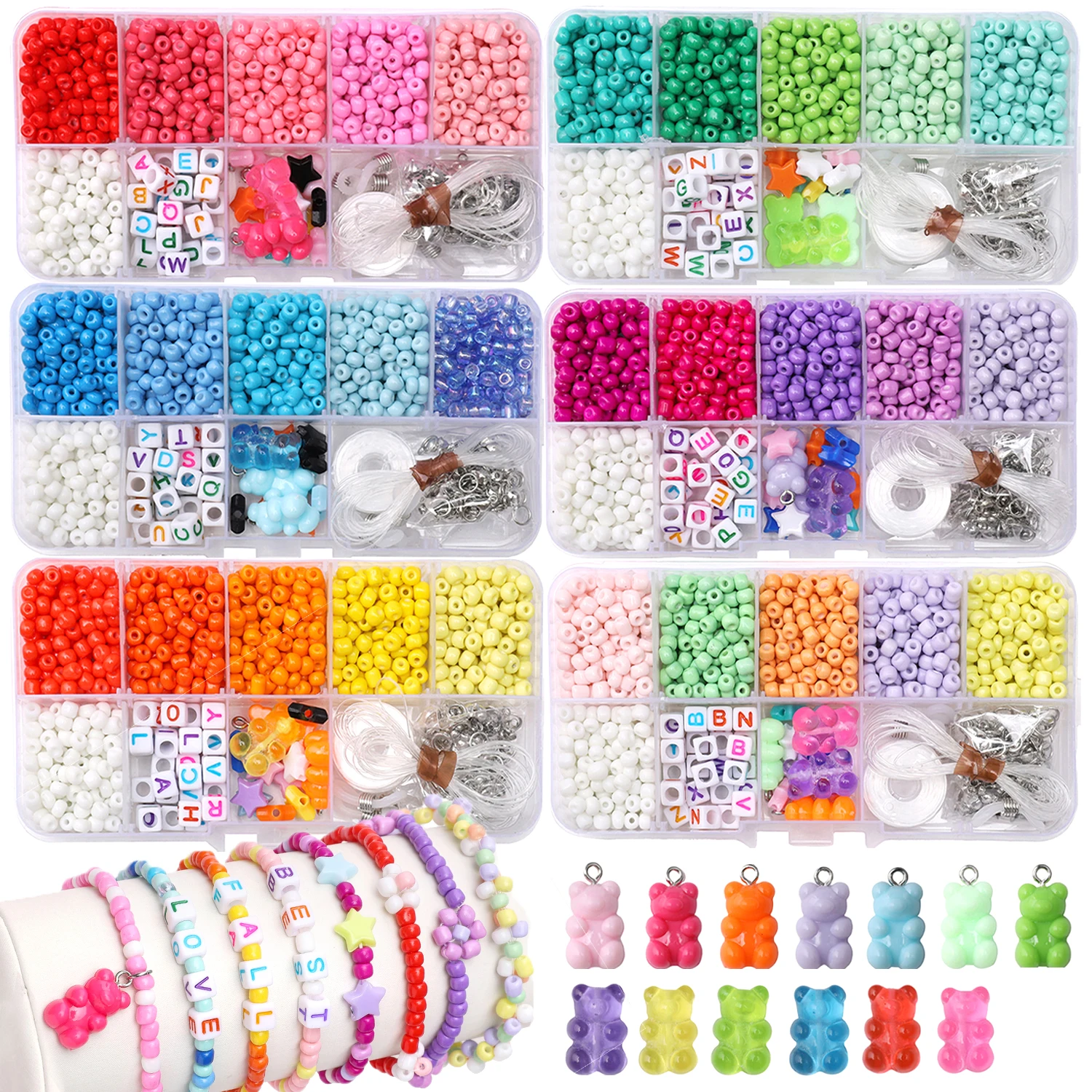 866-teiliges Set zum Selbermachen von Glasperlen, Armbändern, Little Bear, Freundschaftsbuchstaben-Perlen-Set für die Schmuckherstellung, Geburtstagsgeschenk