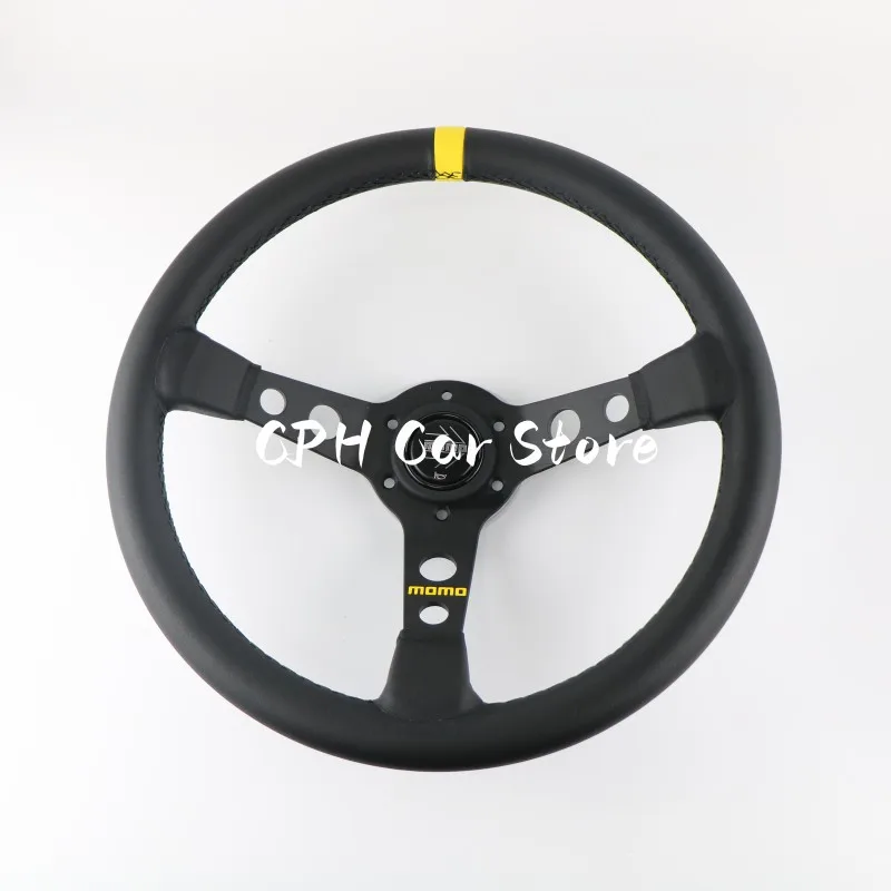 

Car Modification 14 inch MO Steering Wheel Leather Aluminum Alloy Shallow Concave Black line Racing Steering Wheel