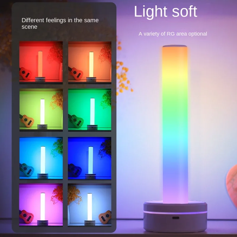 Luz de captação, luz ambiente eletrônica controlada por voz de mesa, música de fundo colorida, luz noturna USB controlada por voz