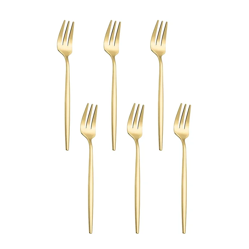 6-Piece Stainless Steel Tableware Gold Flatware Spoon Set Western Dinner Knife Fruit Fork Teaspoon Golden Cutlery Dinnerware