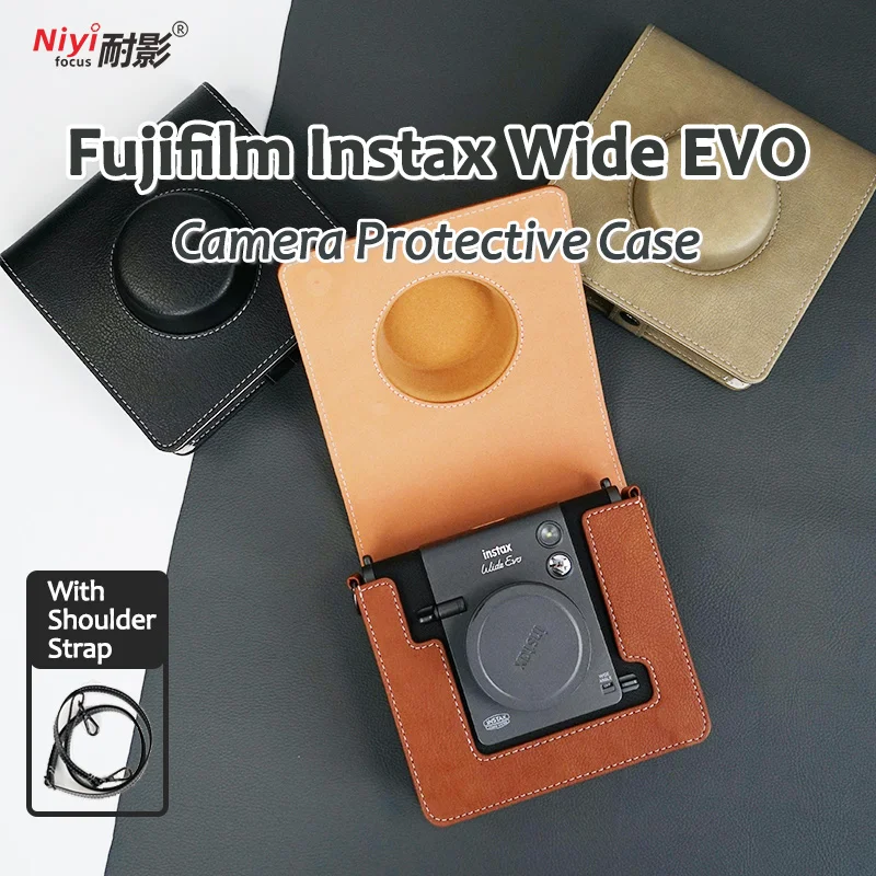 Kameraschutzhülle für Fujifilm Instax Wide EVO Kameratasche, Schutzhülle mit Schultergurt, weiche Magnettasche aus Leder