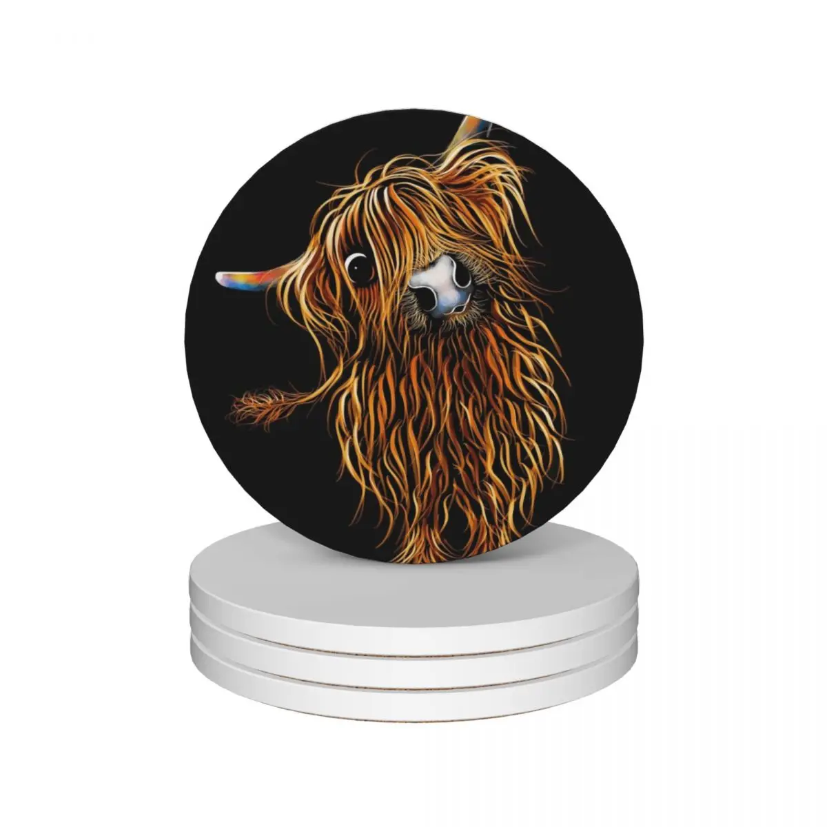 

HiGHLaND CoW PRiNT SCoTTiSH ' CoooWeee ' BY SHiRLeY MacARTHuR Ceramic Coasters (Set of 4) tea cup holder tile Coasters