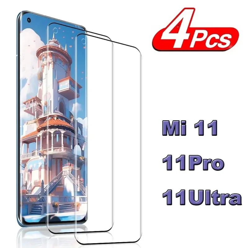 

4PCS 9H Curved Four Sides Glue Tempered Glass For Xiaomi 11 11Pro 11Ultra HD Screen Protector Glass