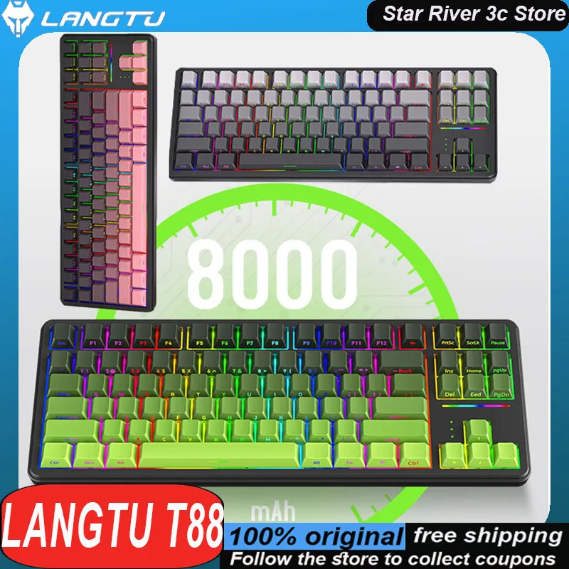 Langtu T88 Mechanical Keyboard Wireless Tri Mode Side Carved Keycaps Hot Plug 8000mah Long Battery Life Custom Gaming Keyboard