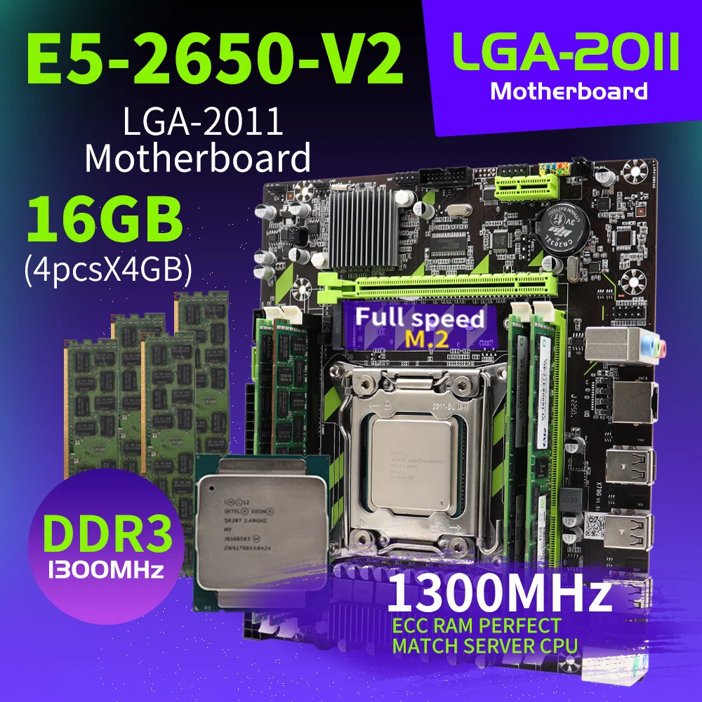 

X79G X79 Motherboard LGA2011 Mini-ATX Combos E5 2650 V2 CPU 4pcs x 4GB = 16GB DDR3 RAM 1300Mhz PC3 RAM