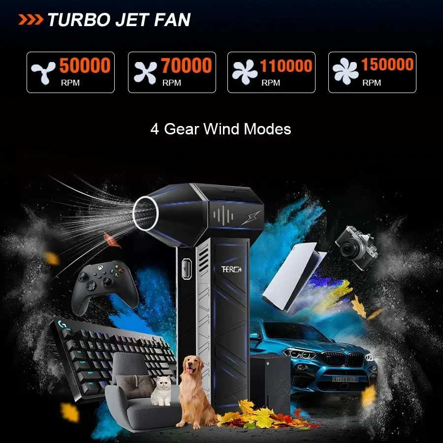 X3Pro 150000 U/min Windgeschwindigkeit 52 m/s Tragbarer Mini-Turbo-Lüfterstrahl, Druckluft-Staubwedel, Industrie-Kanalventilator, Autotrockner/PC-THERAGUN