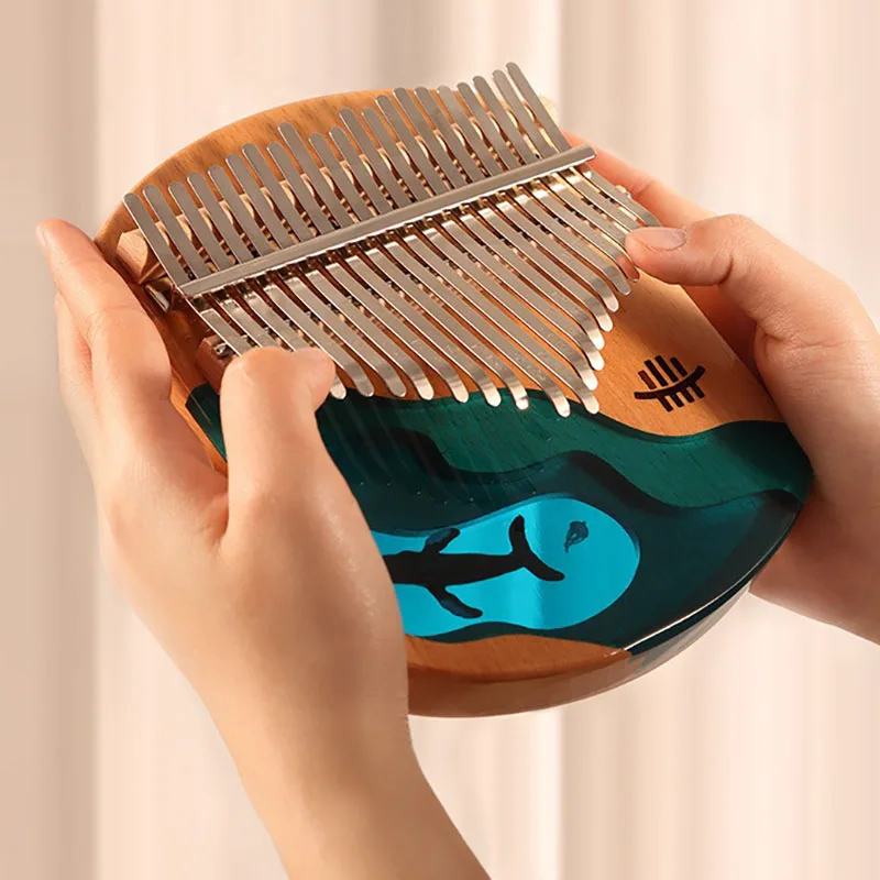 17 Keys Note Kalimba Chromatic Whale Kalimbas Wood Silicone Thumb Piano Small Portable Professional Musical Keyboard Accessories