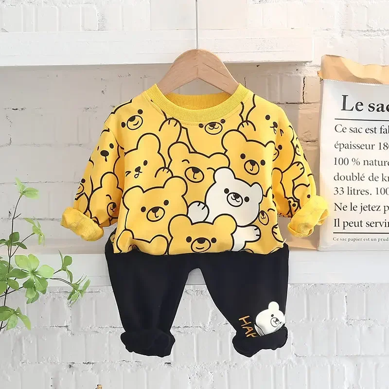 

2024 Spring Baby Boys Girls Cotton Clothes Children Full Printe T-shirt Jeans 2Pcs/sets Infant Kids Toddler Casual Tracksuits