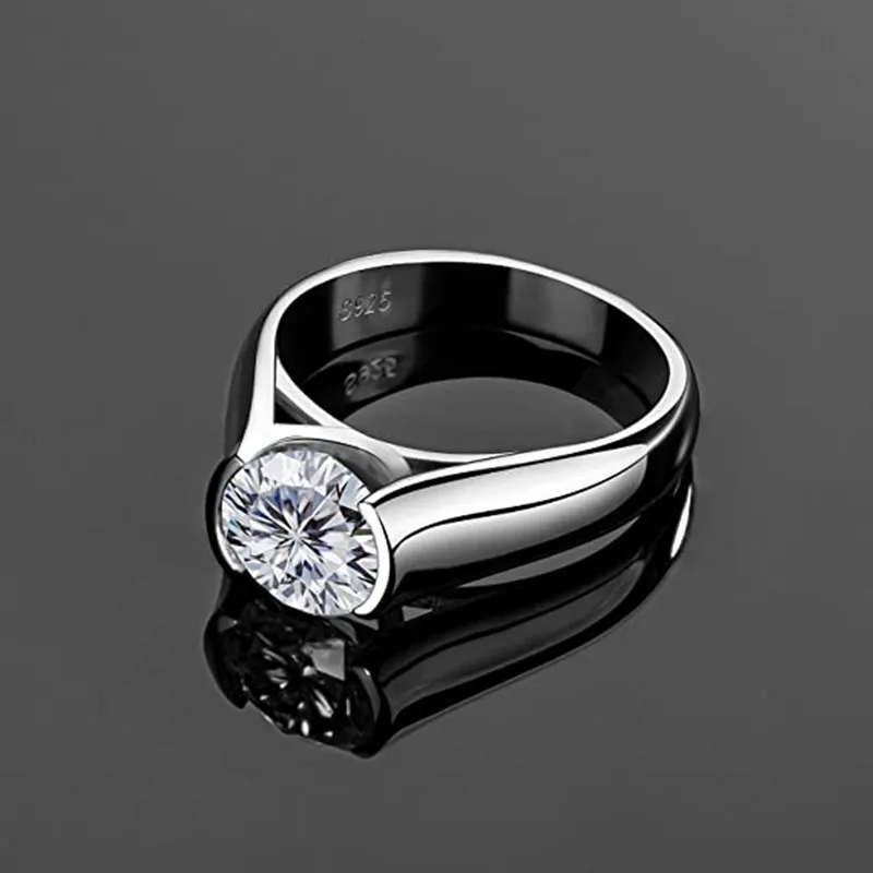 IOGOU 8mm 2ct Solitiare D Color Round Moissanite Rings Bands For Women 925 Sterling Silver Engagement Wedding Jewelry Bezel Set