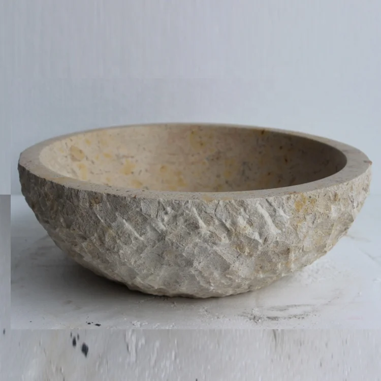 

Classical Rice Stone Table Basin Natural Marble Stone Washbasin Bathroom Trough Sink Container
