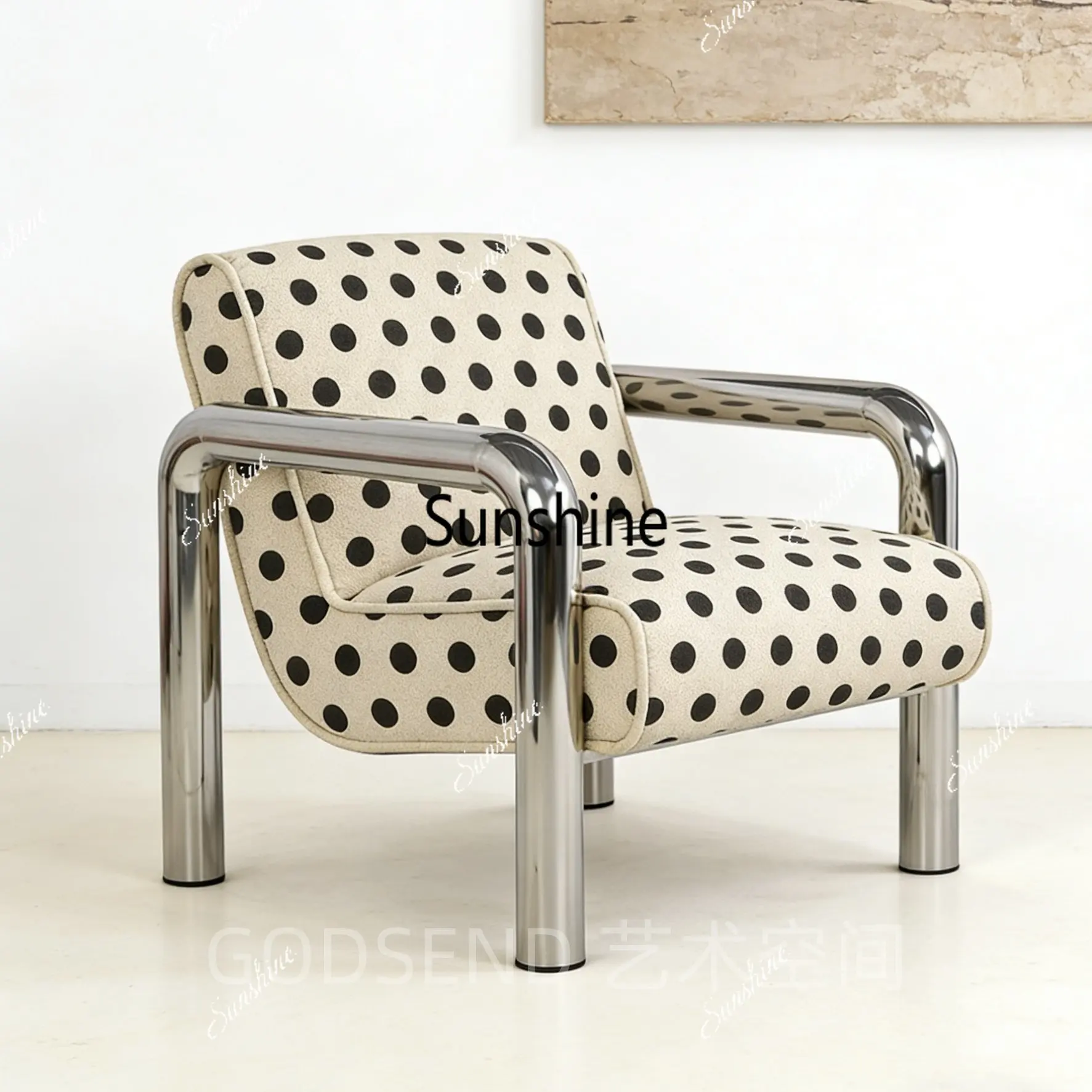 Retro polka dot light luxury stainless steel tube leisure chair
