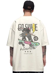 Trendy Boy Skateboard Print Crew Neck T-shirt 100% Cotton High Quality Fashion Top Spring Summer Trendy Casual Men