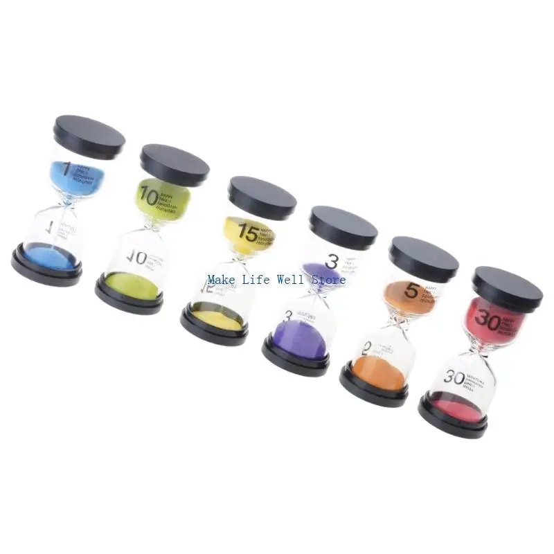 6Pcs/set 1-3-5-10-15-30-Minutes Visual Timer for Kid with Autisms Hourglass Sand Timer Birthday Gift for Kid & Adult