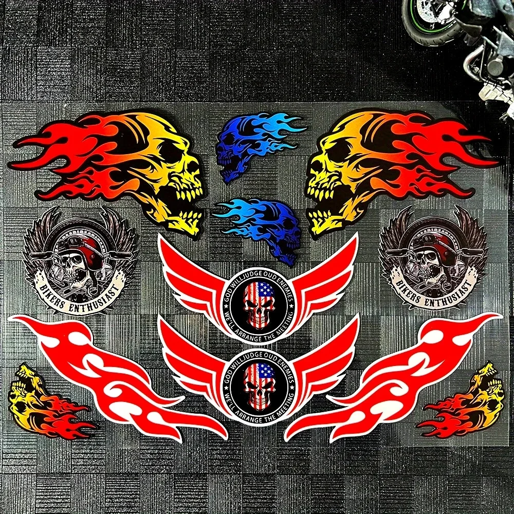 1 комплект байкерской наклейки с пламенным черепом — съемная декоративная наклейка, Rebel Vibe для мотоциклов, ноутбуков и скейтбордов