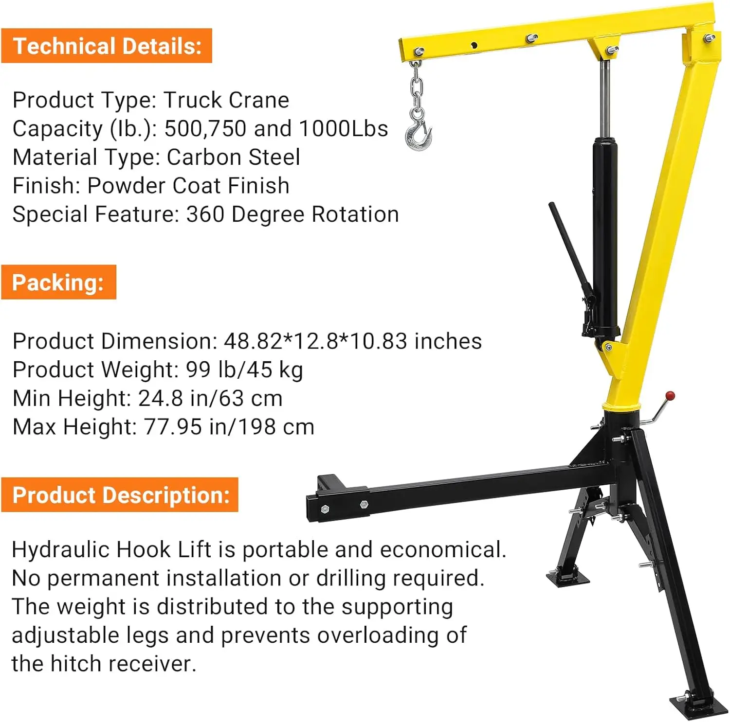 Camión Grúa 360 °   Polipasto de cama de recogida giratorio de acero resistente para manipulación de materiales de elevación industrial, grúa hidráulica/eléctrica