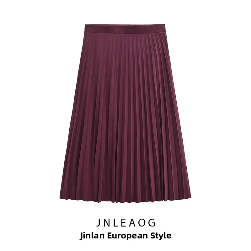 ZAR ฤดูใบไม้ร่วงใหม่ผู้หญิง Faion เอวสูงเข่าความยาวอเนกประสงค์ F กระโปรง A-Line Midi กระโปรงเส้นใยโพลีเอสเตอร์