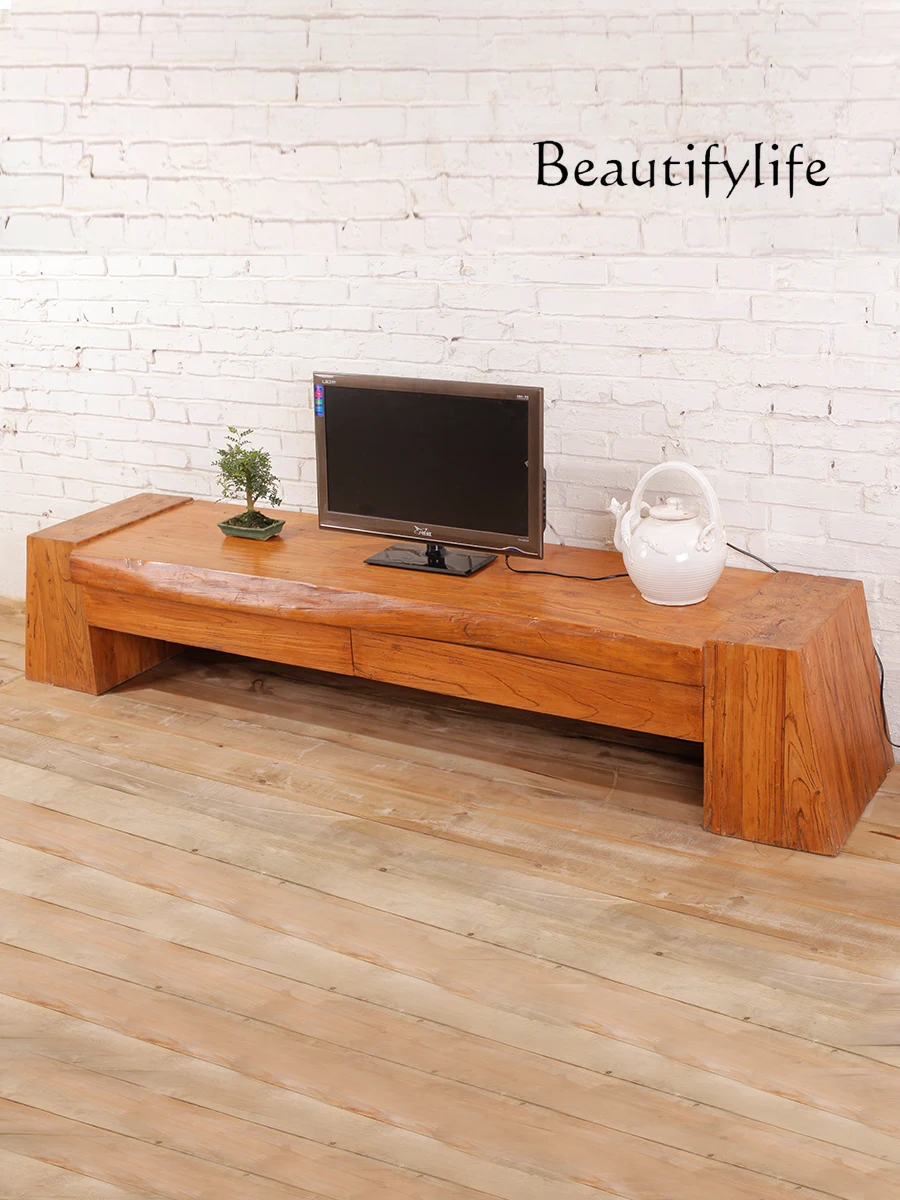 American Old Elm Furniture Art Pastoral Solid Wood TV Cabinet