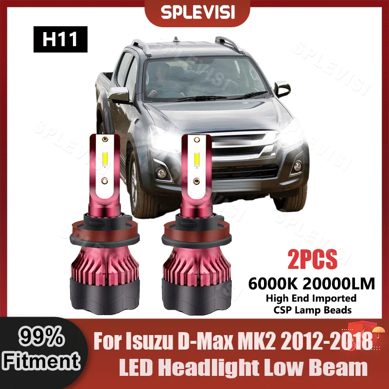 SPLEVISI LED Headlight Low Beam 6000K HID White 200W For Isuzu D-Max MK2 2012 2013 2014 2015 2016 2017 2018 Car Low Lights