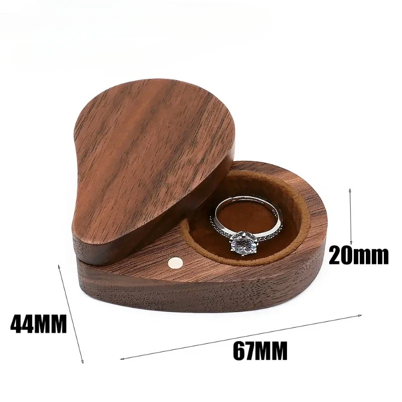 Unique Heart-shaped Black Walnut Jewelry Box for  for Rings and Earrings Storage and Gift Customized Name Optional