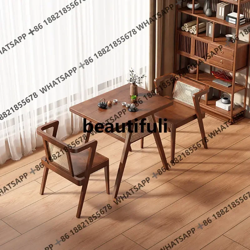 

R small table and chair three-piece solid wood one table and two chairs casual tea table and chair combination small apartment