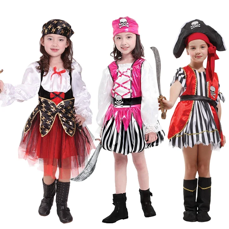 SN55Children's Pirate Captain Role-playing Costume Girl Floral Dress with Hat Birthday Carnival Costume@54WE