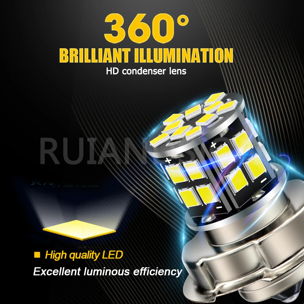 RUIANDSION P26S LED Motorcycle Headlight Bulb Motobike Head Lamp Moto Light 30smd 2835 Scooter 600LM 6500K AC 10-80V