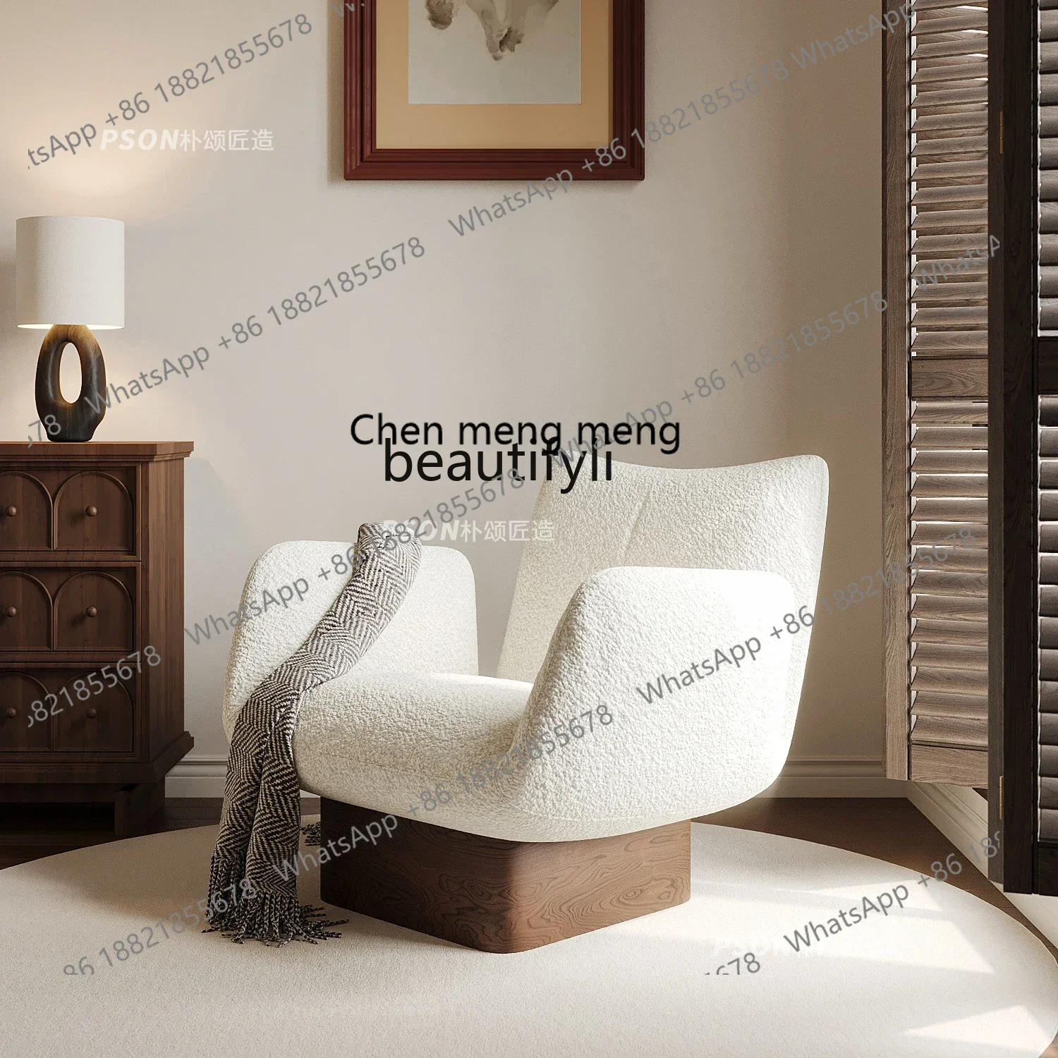 

182C Solid wood casual sofa chair Middle ancient wabi-sandy retro recliner in the living room Reception single chair