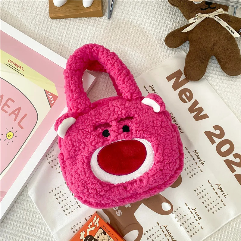 Disney Lotso Strawberry Bear Bags For Women Cute Lamb Wool Bag Large-capacity Kawaii Cartoon Bag Korean Version Bolsos Handbag