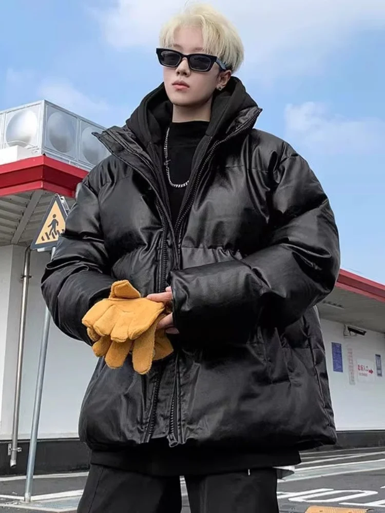 

Мужская утепленная зимняя куртка из хлопка и искусственной кожи, молодежная, модная, теплая, повседневная, с длинными рукавами, на молнии, цветная