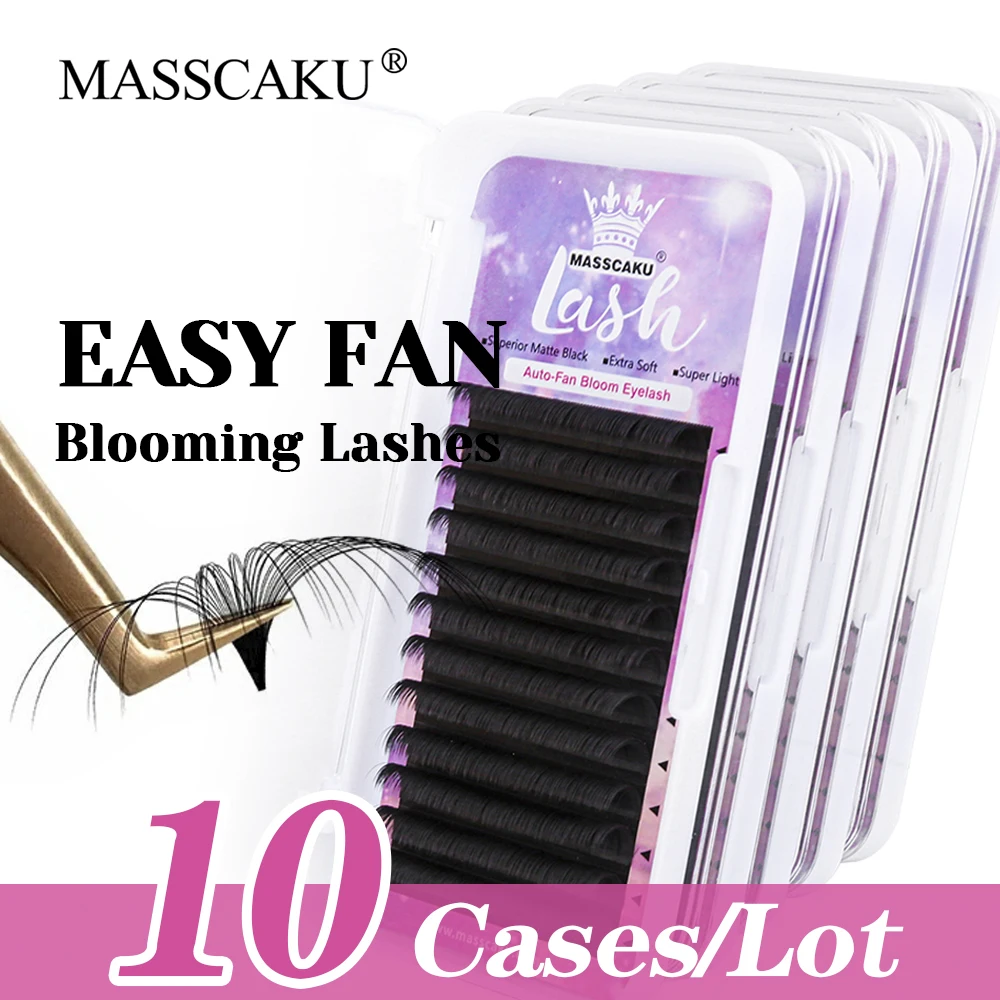 

10cases/lot High Quality MASSCAKU 0.05/0.07mm Thickness Automatic Blooming Lashes Matte Black Natural Looks Volume Lash in Stock