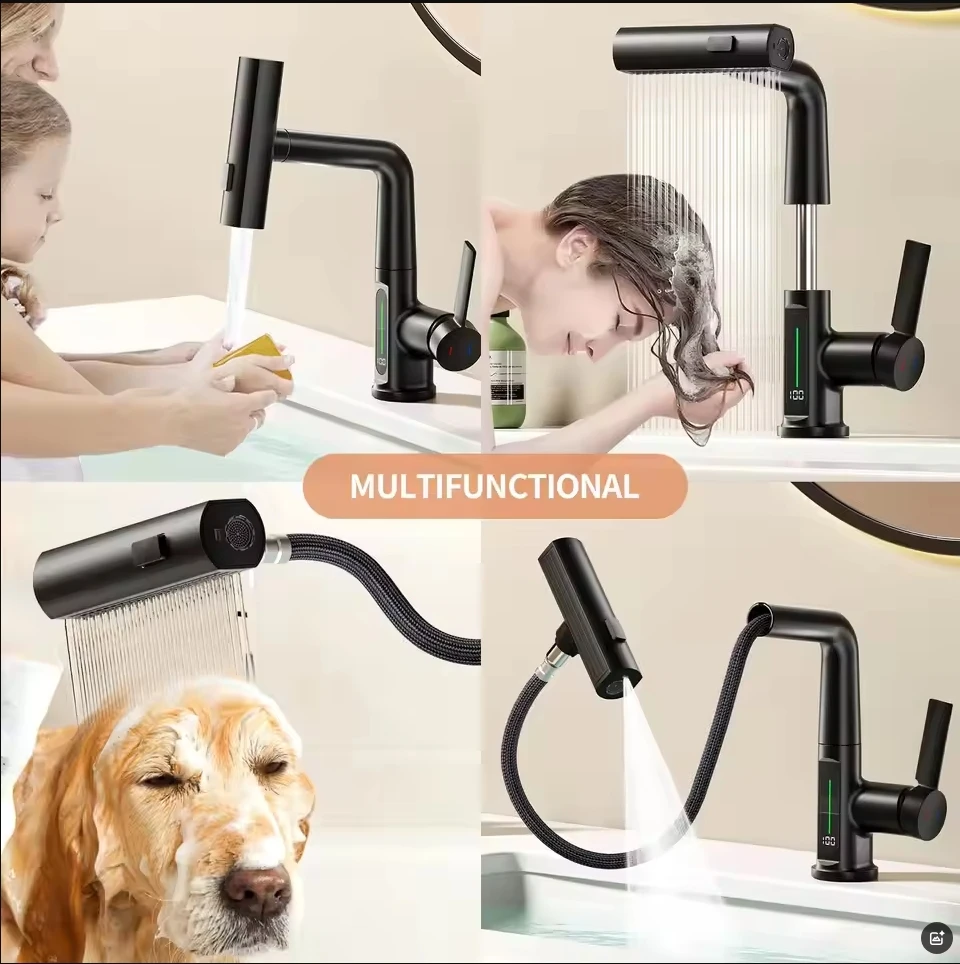 

Link tap with digital screen, removable lifting bathroom taps, 3 -track nozzle, rainLink ty stream, cold and hot water mixer tap