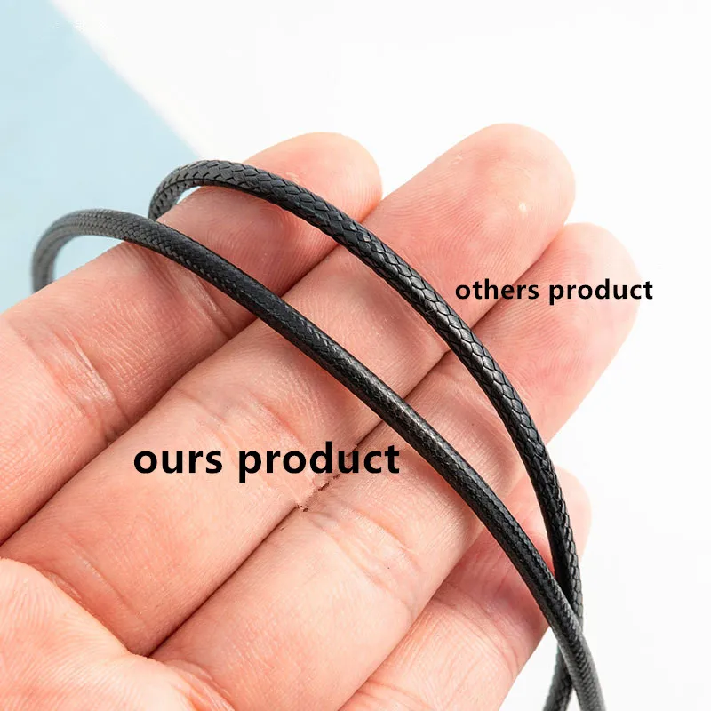 1.5/3mm 45/50/60cm Black Leather Rope Chain Necklace For Women Men Jewelry With Clasp Wax Cord Chain Line String For DIY Pendant