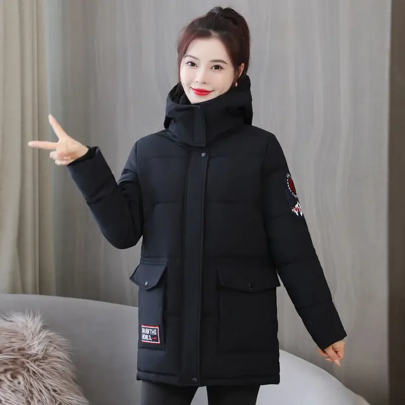 Womens Winter Coat Parka Hooded Jacket Mid Length Padded Jacket Warmth Free Shipping Wholesale Plus Size Slim Fit Korean Fashion