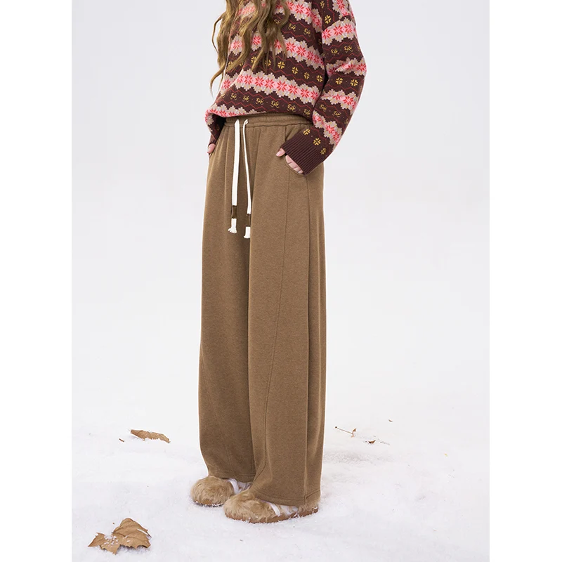 ELFSACK بنطال رياضي كاجوال فضفاض ومستقيم برباط بطول الأرض للنساء