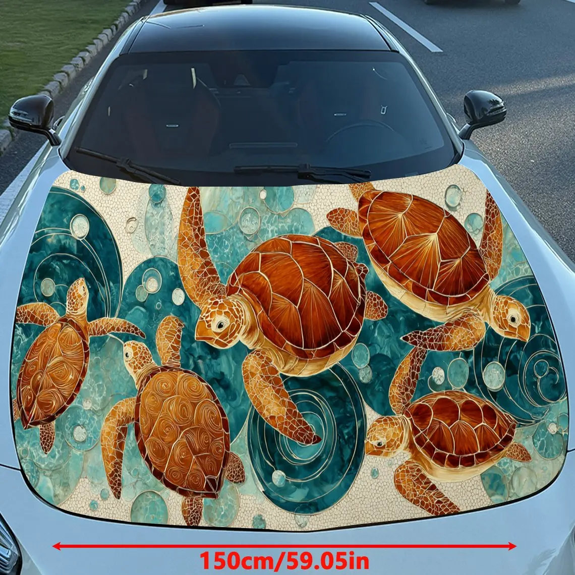 Lively Turtle Auto Cover Sticker, Waterproof and Self-adhesive Auto Hood Decal, Auto Vinyl Wraps, Cool Car Exterior Decal, Holid