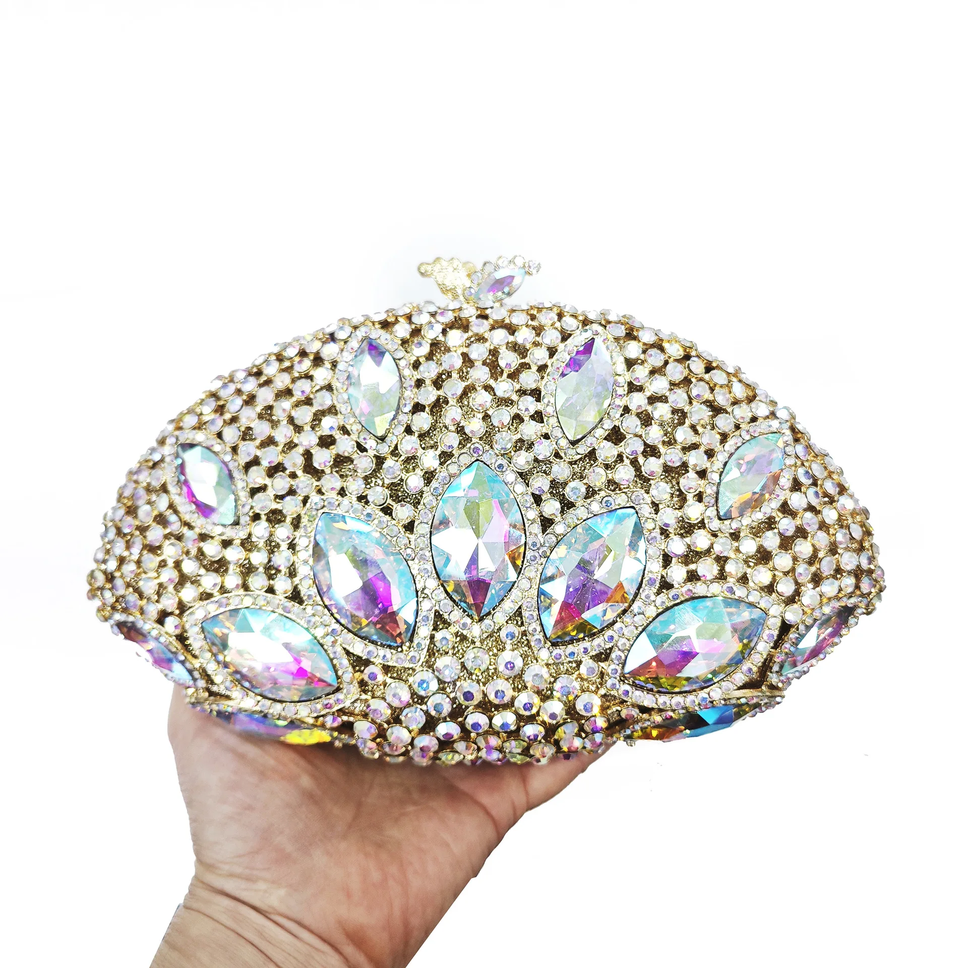 Fan Women Crystal Handbag Large Rhinestone Clutches For Dinner Party Bag Luxury  Gala Banquet Purse Diamond Evening Bag Wedding