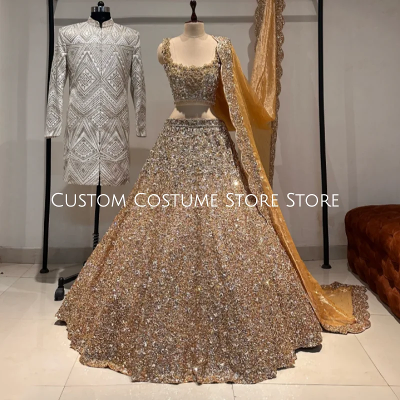 Crystal 2026 Arabic Bridal Gown Two-piece Luxury Beaded A-line Evening Gown Caramel Brown for Women’s Weddings Party Customized