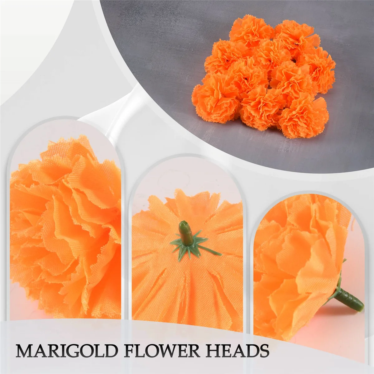 Marigold Flower Heads Bulk, 100Pcs Artificial Flowers Heads for Garlands Crafts, Silk Marigold Fake Flowers, Orange