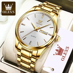 OLEVS Classic Gold Wrist Watches For Top Brand Luxury Business Date Waterproof Luminous Stainless Steel Men Quartz Wristwatch