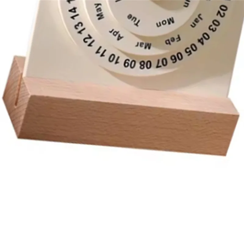 OFSS-Desk Calendar Small Rotating Desk Circular Calendar With Wooden Base Month Week Day Display Wheel Calendar