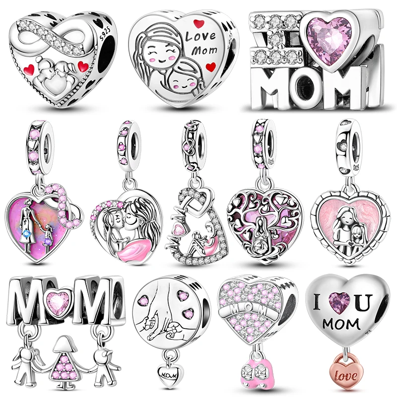 Hot Sale Heart Mother's Day Theme Series Dangle Charm Beads Fits 3mm Bracelet Necklace For Women Pendant Luxury Fine DIY Jewelry