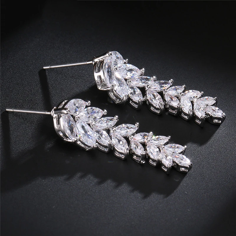 ZAKOL Fashion Cubic Zircon Leaf Pendant Earrings For Women Wedding Party Jewelry Gift EP040