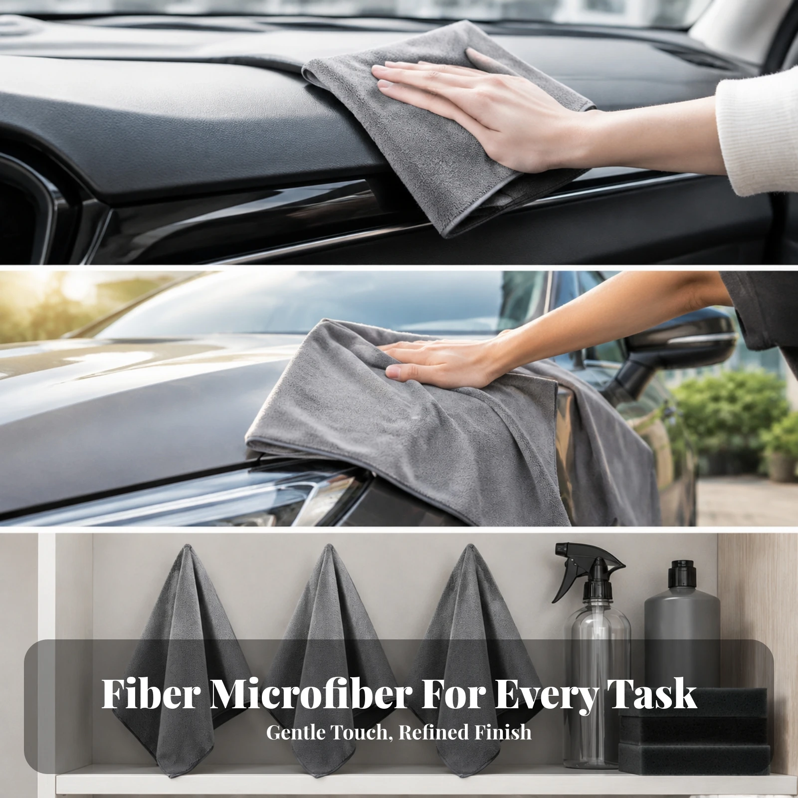 3 Pieces Automotive Microfiber Cleaning Towel Scratch without Suede and Coral Fleece Microfiber Towel Two-sidedSided
