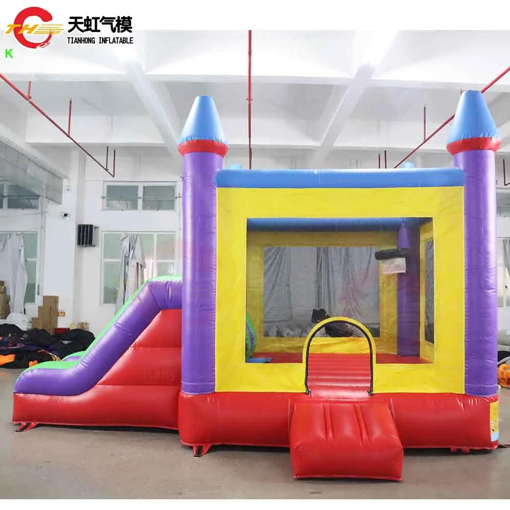 Castillo inflable de 5x3,5x3,5 m con tobogán, azada inflable duradera comercial para niños