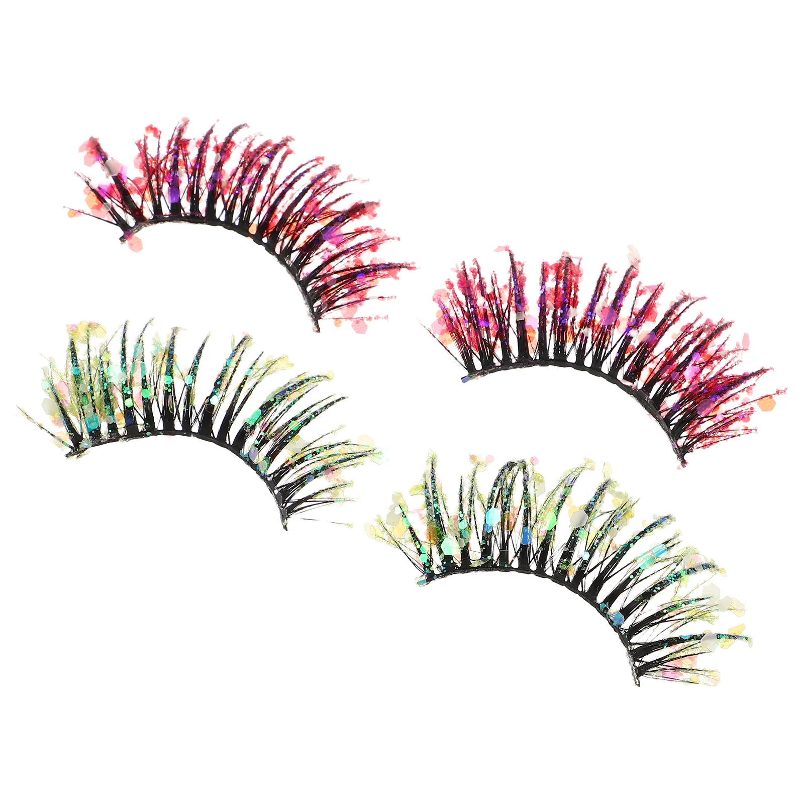 

2Pairs 3D Shining False Eyelashes Colorful Glitter Lashes with Sequins Dramatic Natural Look for Special Occasions