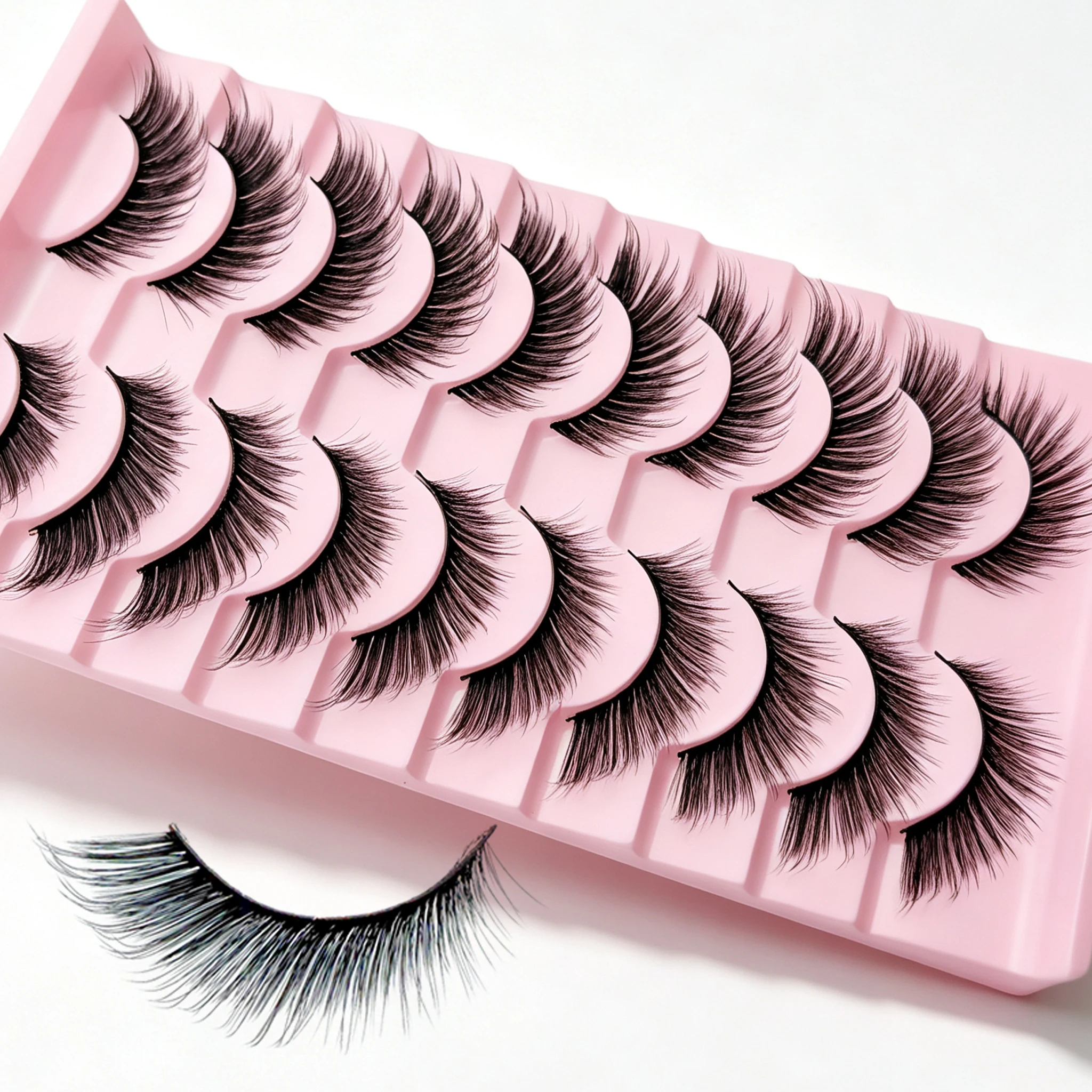 10 Pairs Cat Eye Fox Eye False Eyelashes Fluffy Volume Elongated Outer Corner Fake Lashes Reusable For Daily Cosplay Eye Makeup