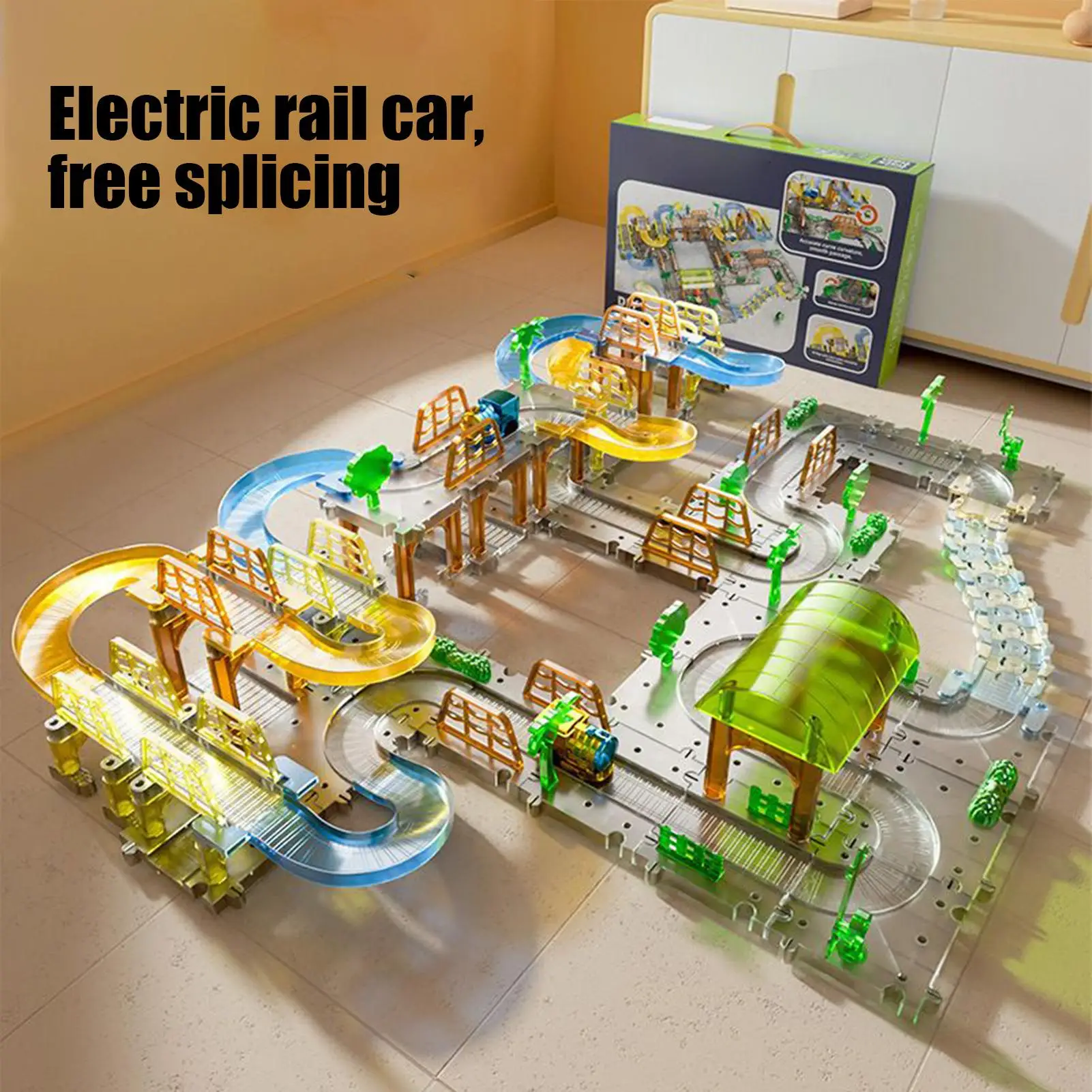 Binari del treno per bambini Set di treni elettrici per bambini Giocattolo educativo per villaggio Fattoria Città Tavolo da interno Festa all'aperto Hobby Vacanza